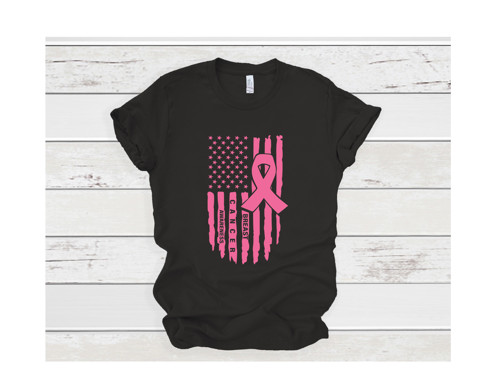 "Fight" Pink Flag Black Tee